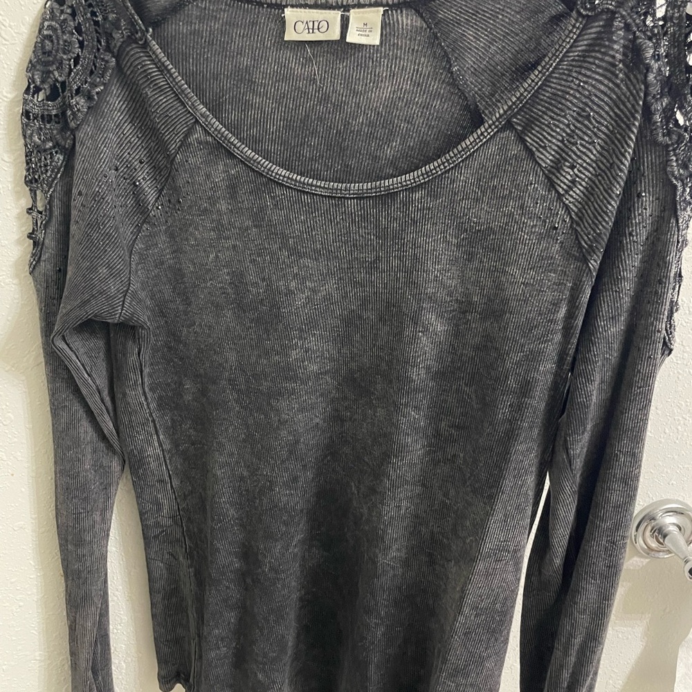 Cato Dark Gray Ribbed Top